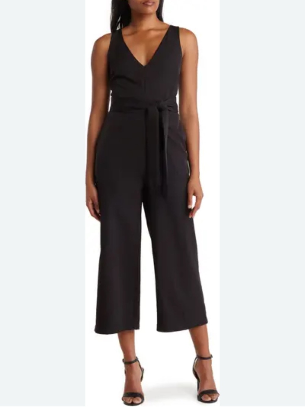 Sam Edelman Size 10 Black Tie Waist Cropped Wide-Leg Jumpsuit New
